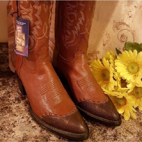 NEW RARE Tony Lama Leather Custom Cowgirl Boots Chic Western Cognac Stitched - Picture 4 of 10